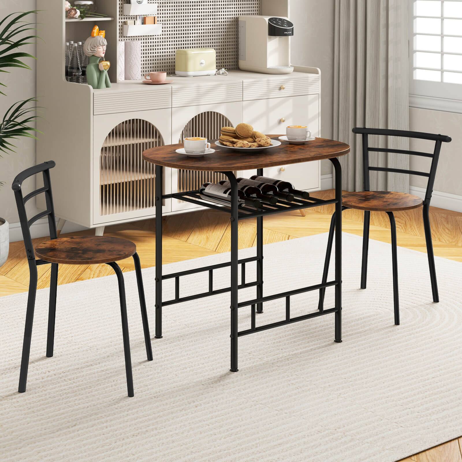 Angle. Costway - 3 Pcs Dining Set Table And 2 Chairs Compact Bistro Pub Breakfast Home Kitchen - Black and Brown.