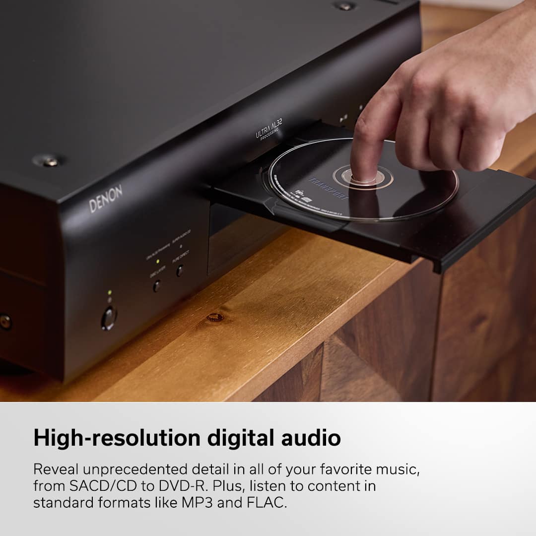High-resolution digital audio Reveal unprecedented detail in all of your favorite music, from SACD/CD to DVD-R. Plus, listen to content in standard formats like MP3 and FLAC.