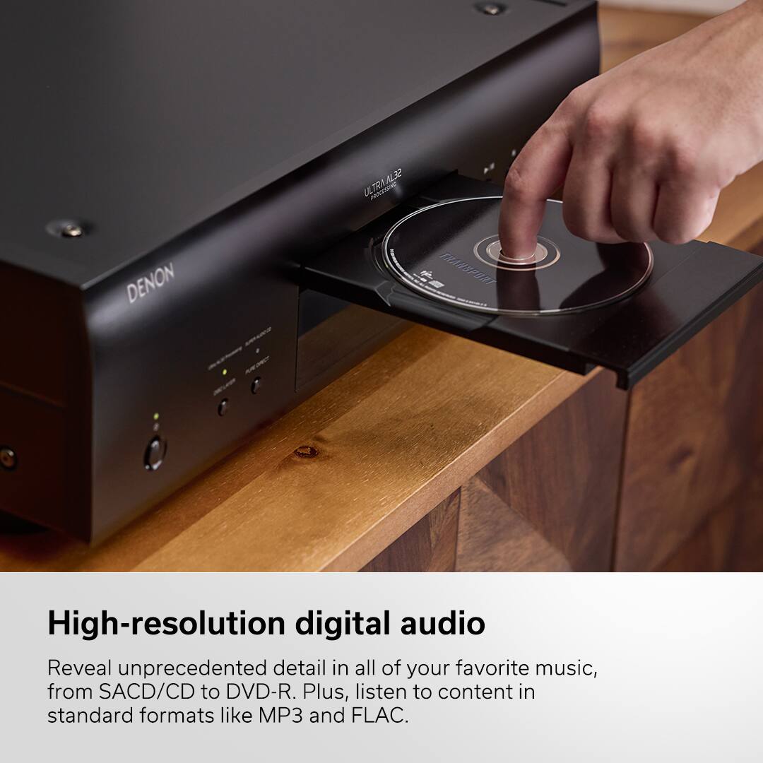 High-resolution digital audio Reveal unprecedented detail in all of your favorite music, from SACD/CD to DVD-R. Plus, listen to content in standard formats like MP3 and FLAC.