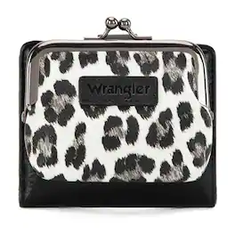 Vulpecula Spade - Wrangler Women's Wallet Leopard Print Wallets RFID-blocking Small Bifold Credit Card Holder with Kiss Clasp - Kiss Clasp Black