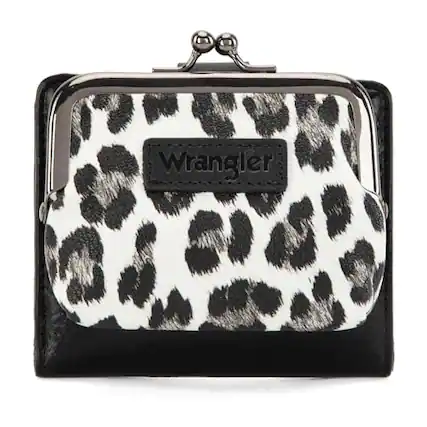 Front. Vulpecula Spade - Wrangler Women's Wallet Leopard Print Wallets RFID-blocking Small Bifold Credit Card Holder with Kiss Clasp - Kiss Clasp Black.