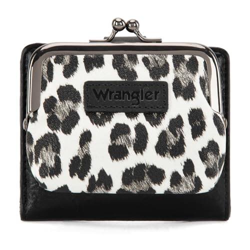 Front. Vulpecula Spade - Wrangler Women's Wallet Leopard Print Wallets RFID-blocking Small Bifold Credit Card Holder with Kiss Clasp - Kiss Clasp Black.