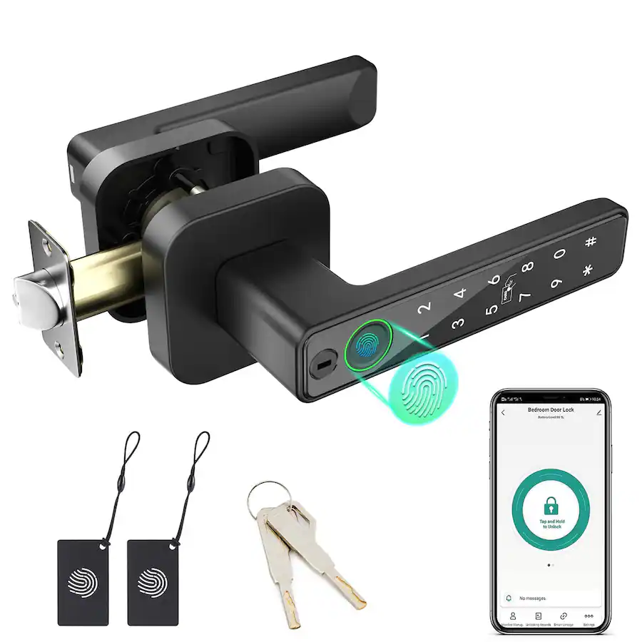 Fitnate Smart Fingerprint Door Lock Keyless Entry Lever Black ...