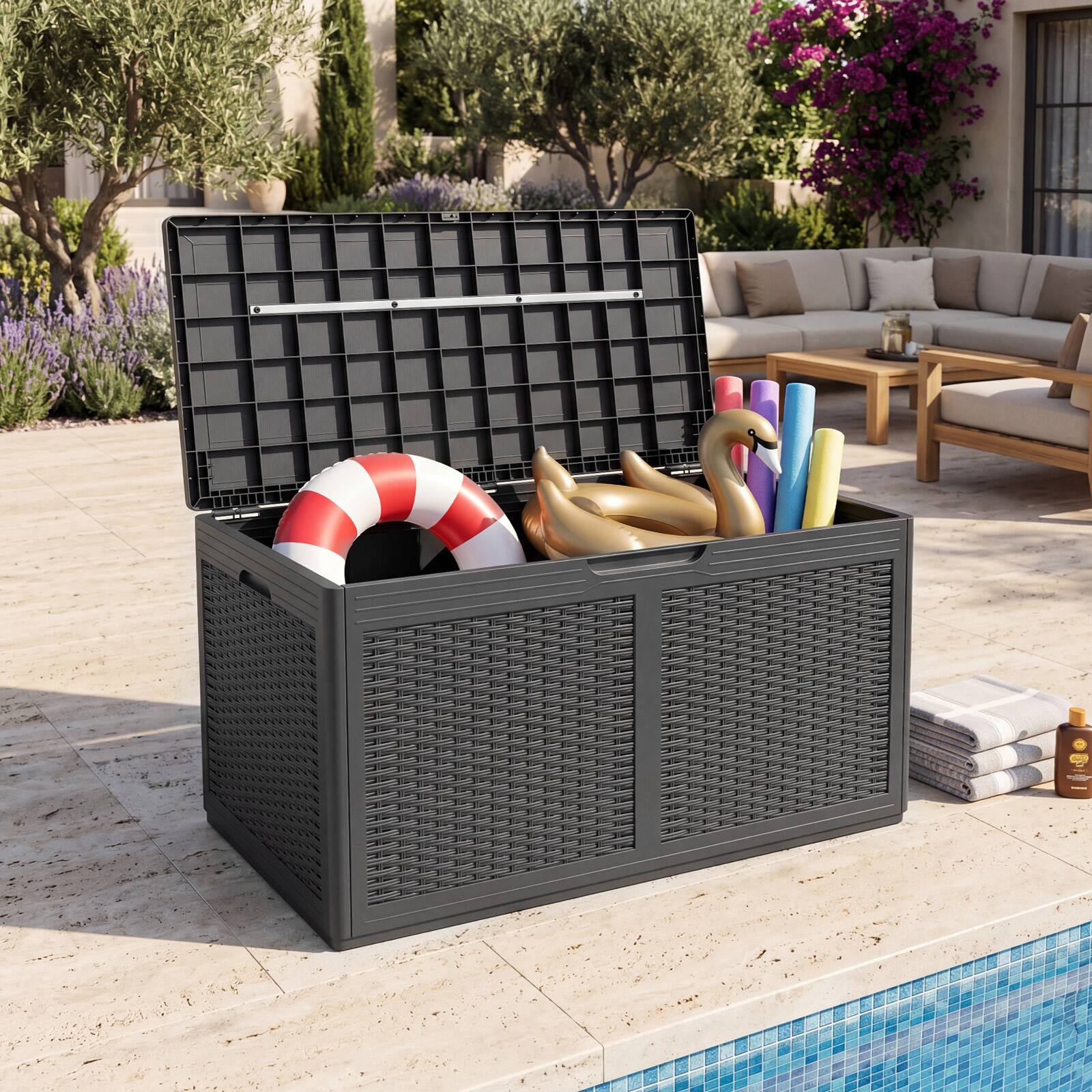 Alt View 3. Gymax - Gymax 100 Gallon Resin Deck Box w/ Lockable Lid Wheels for Pool Accessories Gray - Gray.