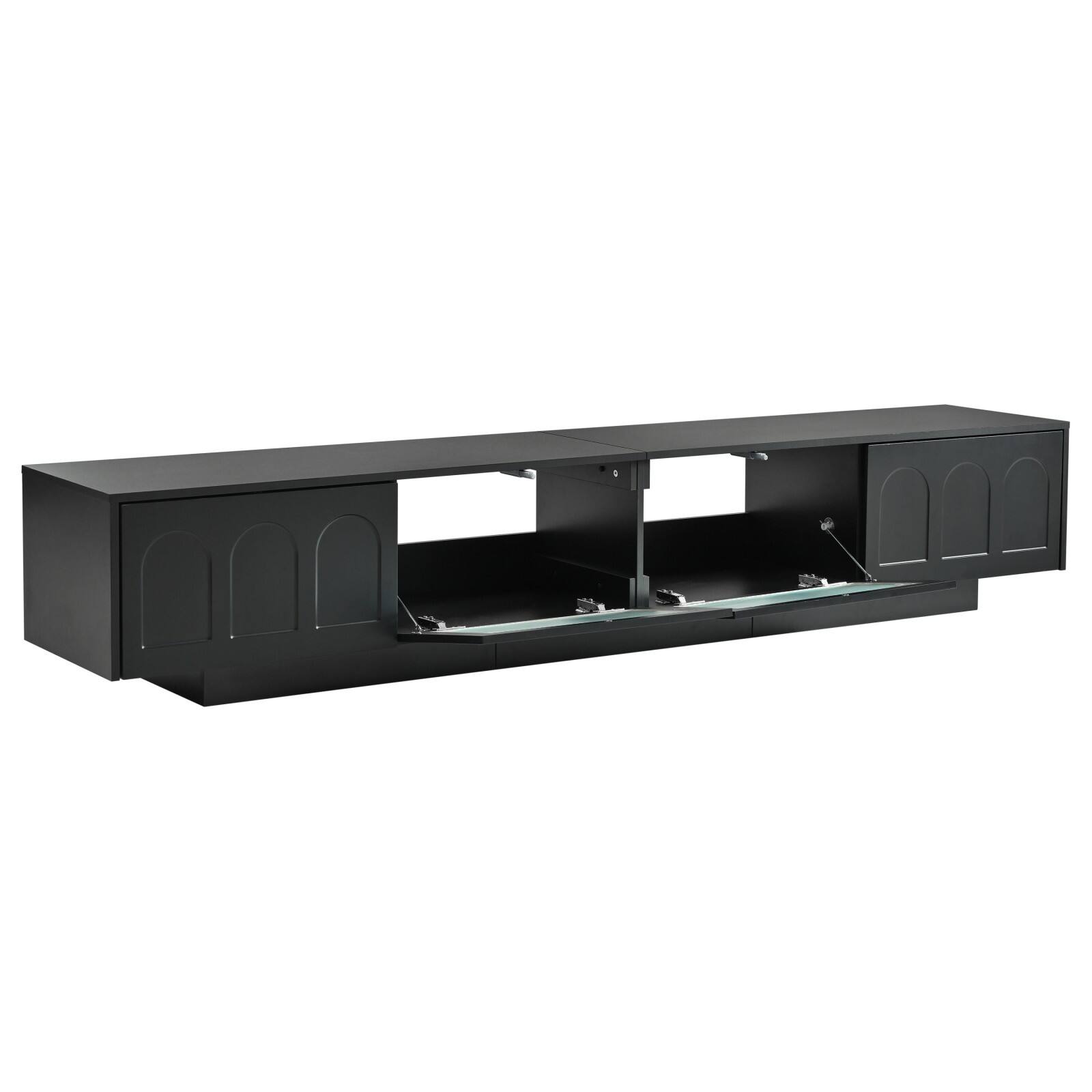 Alt View 9. Ecooso - TV Stand with Fluted tempered Glass Doors for TVs Up to 95'', Arched Cabinet Doors ，APP-Controlled LED Light - Black.