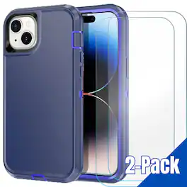 Entronix - Heavy Duty Bundle for iPhone 15 - Case & 2 Clear Screen Protectors - Navy Blue