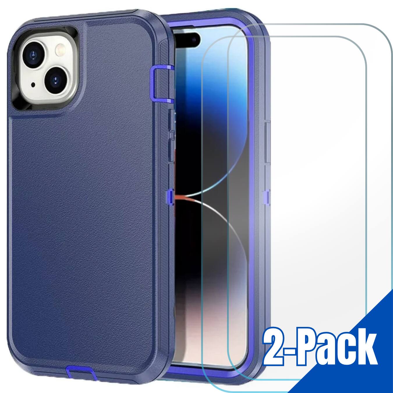 Front. Entronix - Entronix Heavy Duty Bundle for iPhone 15 - Case & 2 Clear Screen Protectors - Navy Blue.