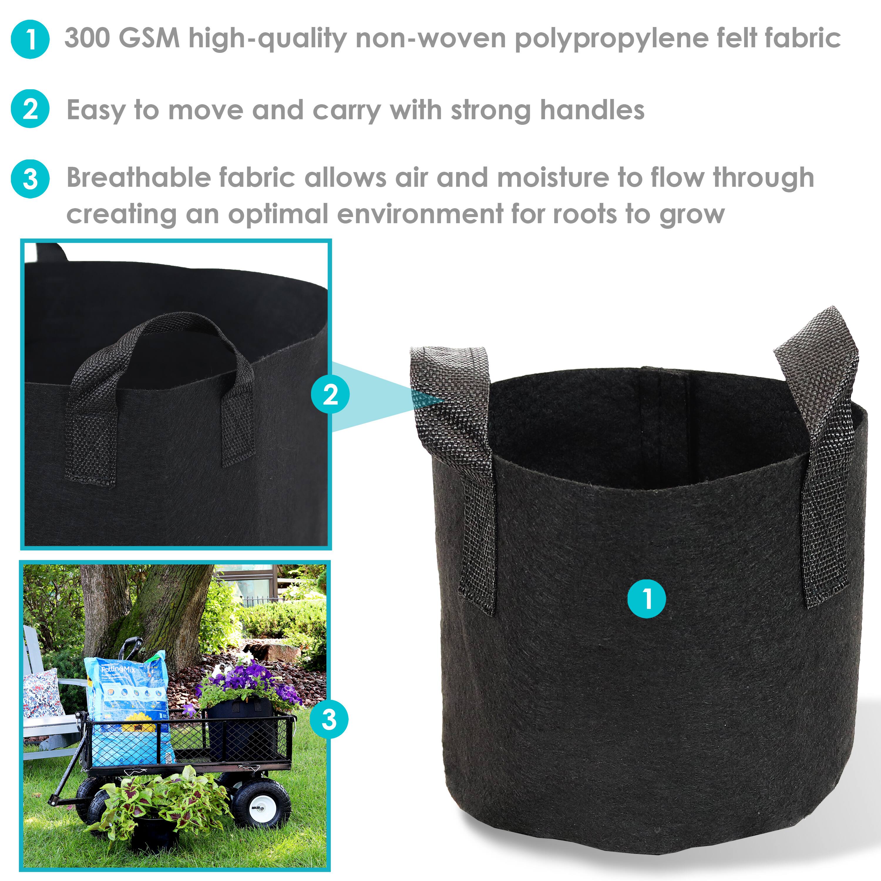 1. 300 GSM high-quality non-woven polypropylene felt fabric  
2. Easy to move and carry with strong handles  
3. Breathable fabric allows air and moisture to flow through, creating an optimal environment for roots to grow