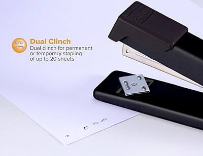 Dual Clinch  
Dual clinch for permanent or temporary stapling of up to 20 sheets