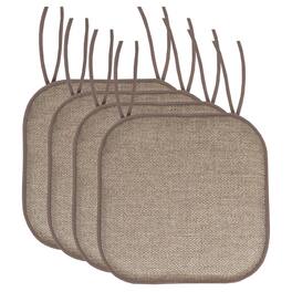 Sweet Home Collection - Cameron Memory Foam No Slip Back 16" x 16" Chair Pad Cushion with Ties, 4-Pack - Beige/Brown