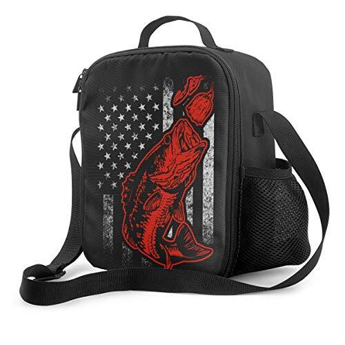 Front. Vulpecula Spade - Lunch Bags For Women Men Kids Bass Fishing Lure And American Flag Reusable Insulated Lunch Box Mini Portable Thermal.