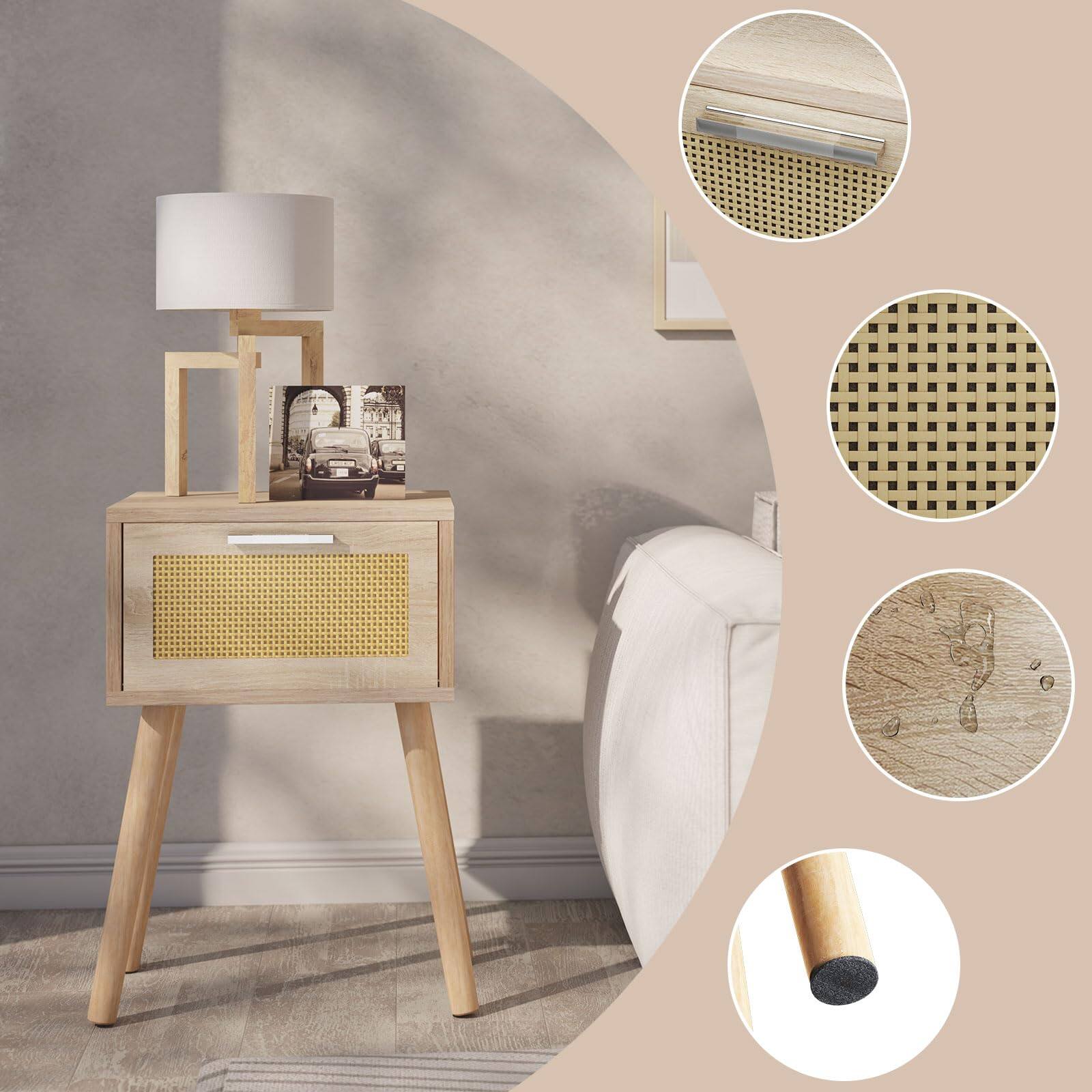 Alt View 6. Empire DigiLabs - Nightstand Set Of 2 End Table Bedside Handmade Rattan Decorated Drawer Solid Wood Modern Side For Bedroom A... - Black.