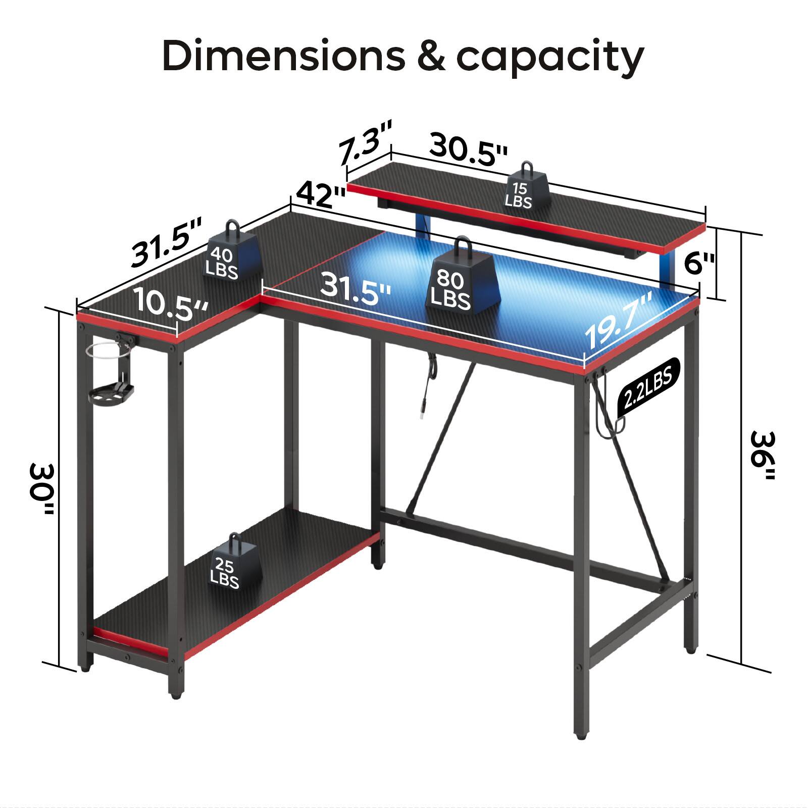 Dimensions & Capacity:

* 30" x 7.3"
* 30.5" x 42"
* 40" x 6"
* 31.5" x 80"
* 15 LBS
* 31.5" x 10.5"
* 19.7" x 2.2 LBS
* 36" x 25 LBS