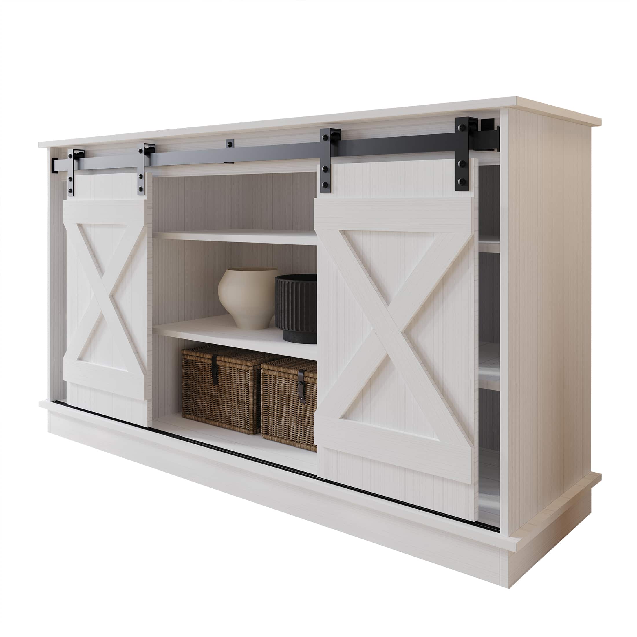 Alt View 1. ChaletPosh - Vintage-Inspired TV Stand Console with Sliding Barn Doors, White - White.
