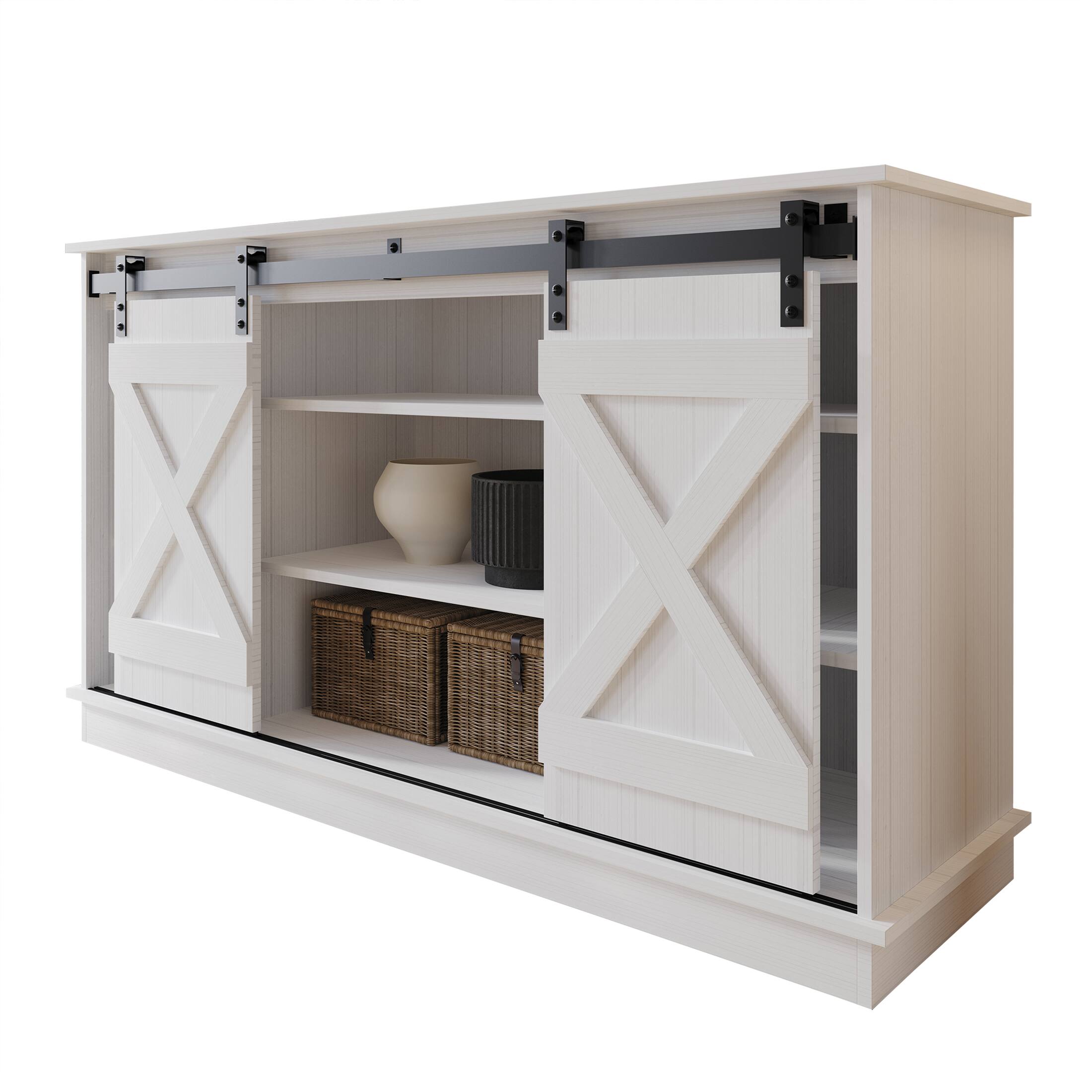 Alt View 1. ChaletPosh - Vintage-Inspired TV Stand Console with Sliding Barn Doors, White - White.
