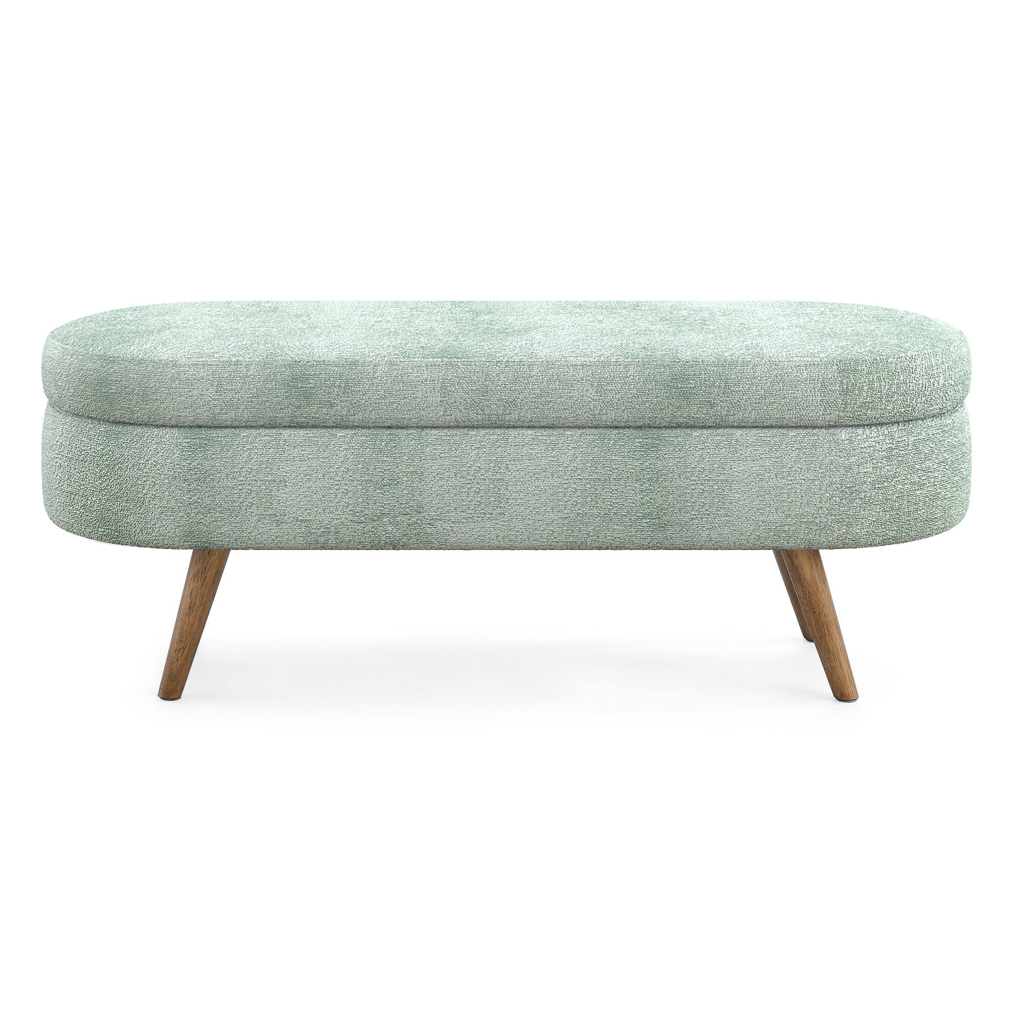 Alt View 7. GOODSILO - Elegant Fabric Storage Ottoman Bench with Wooden Legs for Living Room or Bedroom Footrest and Seating - Cyan.