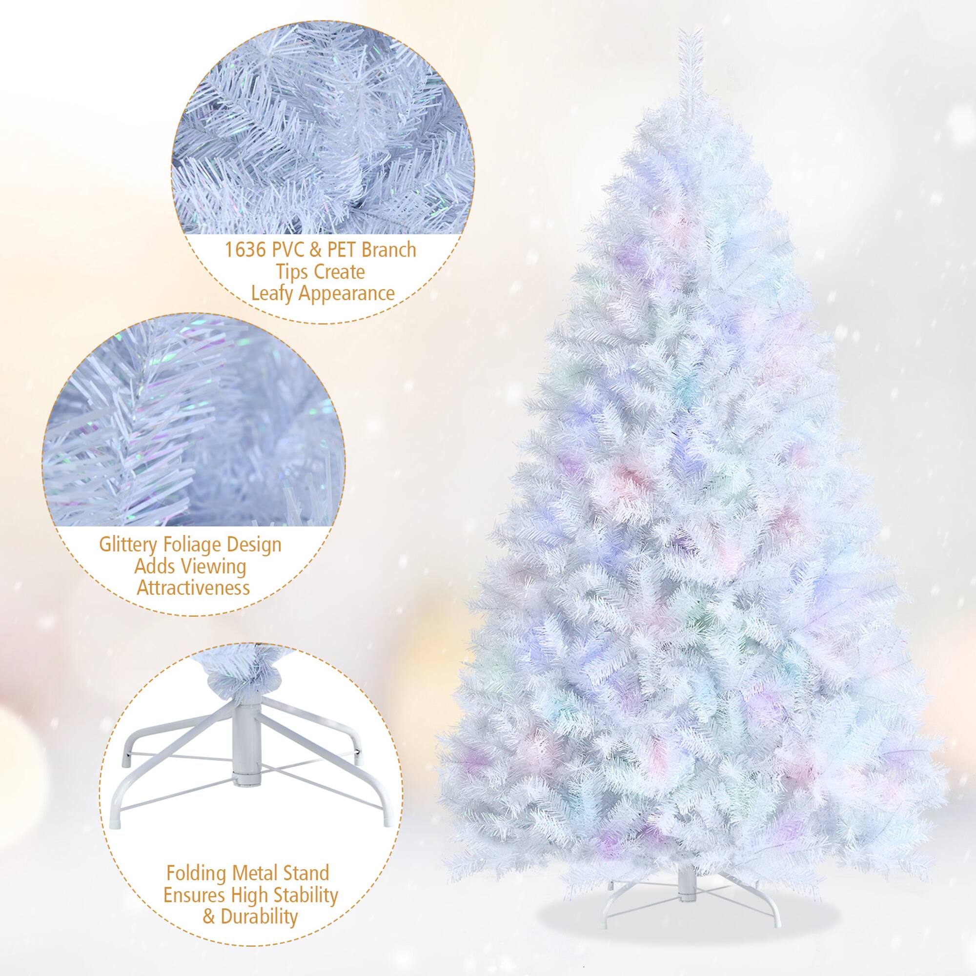 1636 PVC & PET Branch Tips Create Leafy Appearance

Glittery Foliage Design Adds Viewing Attractiveness

Folding Metal Stand Ensures High Stability & Durability