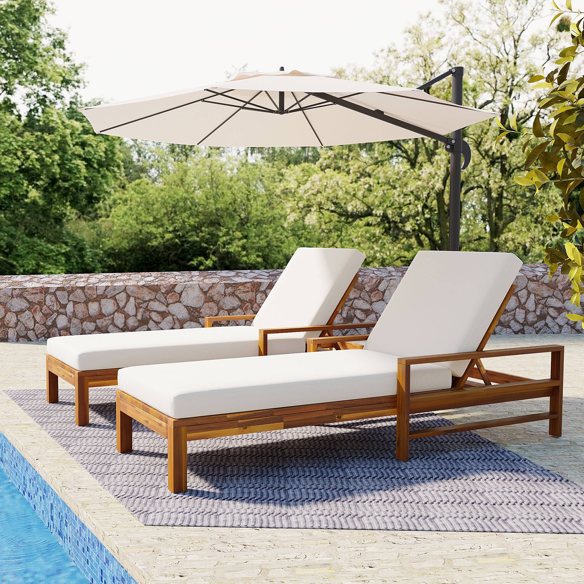 Left. Mondawe - Acacia Wood Adjustable Backrest Outdoor Lounge Chair - Natural+Beige.