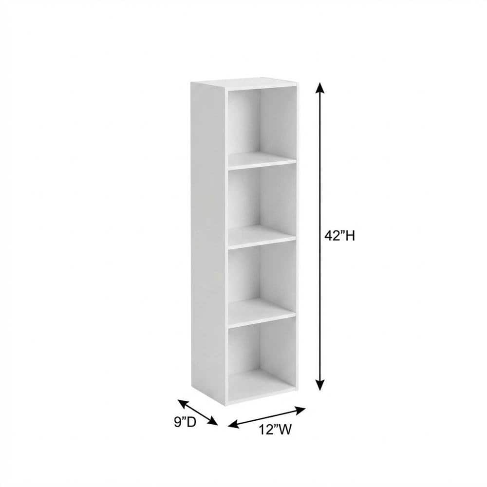 FurniFact - Wooden 4-Tier Open Shelf Closet Organizer for Multipurpose Storage - White