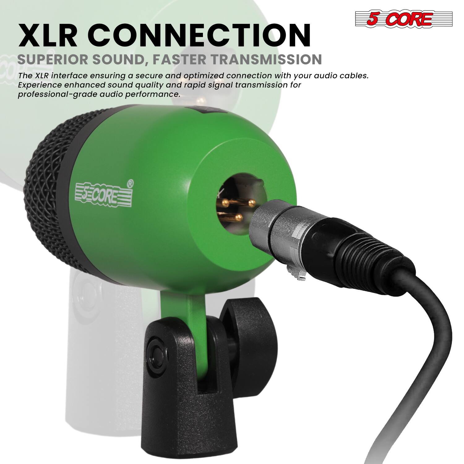 **XLR CONNECTION**  
**SUPERIOR SOUND, FASTER TRANSMISSION**

The XLR interface ensuring a secure and optimized connection with your audio cables. Experience enhanced sound quality and rapid signal transmission for professional-grade audio performance.

**5 CORE**