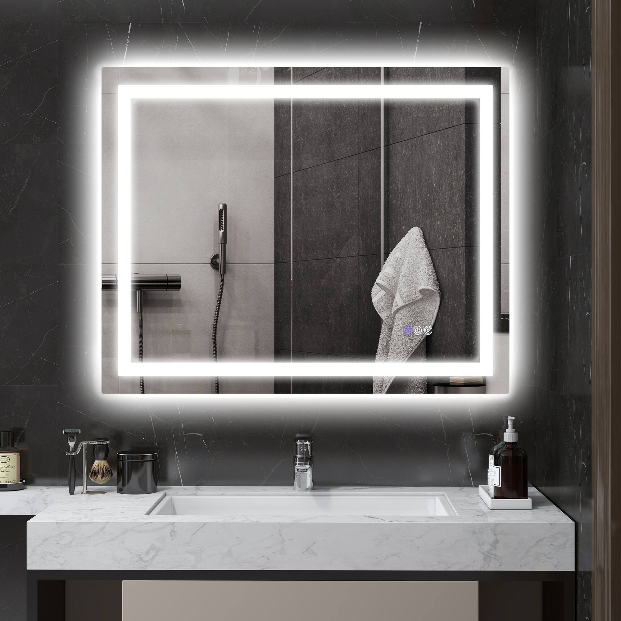 Alt View 1. Homcom - 39"x32" LED Bathroom Mirror w/ Backlit, Anti-Fog, Memory, Color Temp, Dimmable, Wall Mount - Clear.