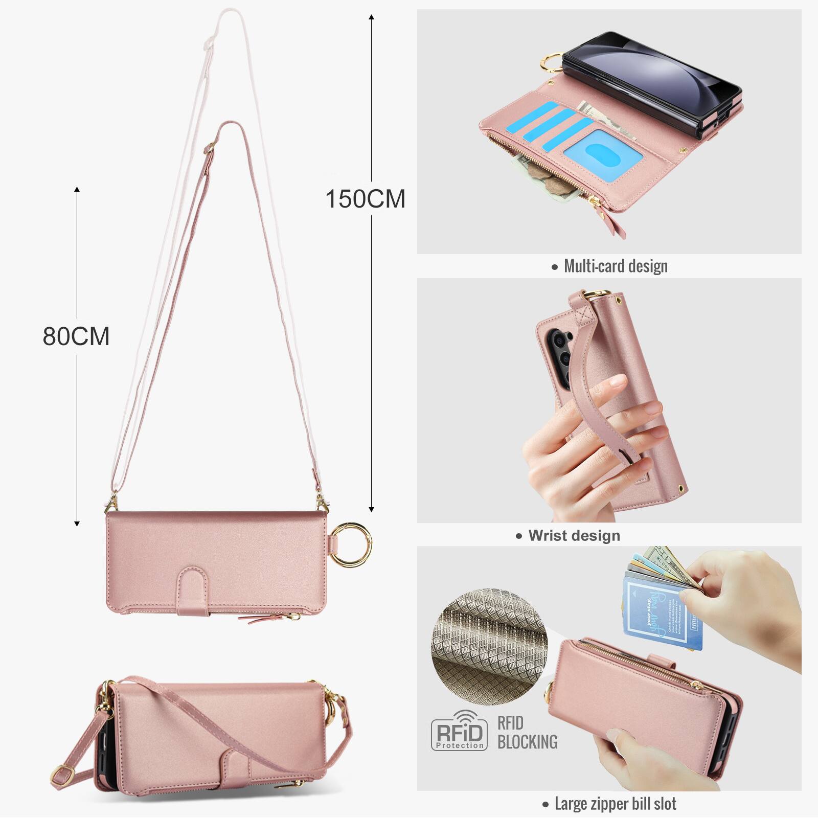 150CM Multi-card design 80CM Wrist design RFID RFiD Protection BLOCKING Large zipper bill slot