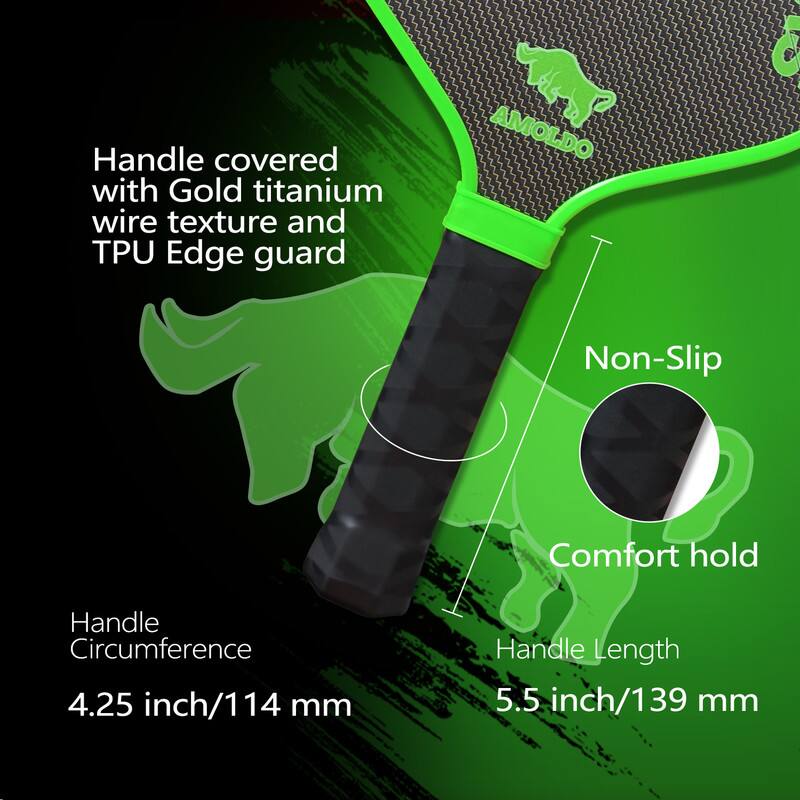 Handle covered with Gold titanium wire texture and TPU Edge guard

Non-Slip

Comfort hold

Handle Circumference 4.25 inch/114 mm

Handle Length 5.5 inch/139 mm