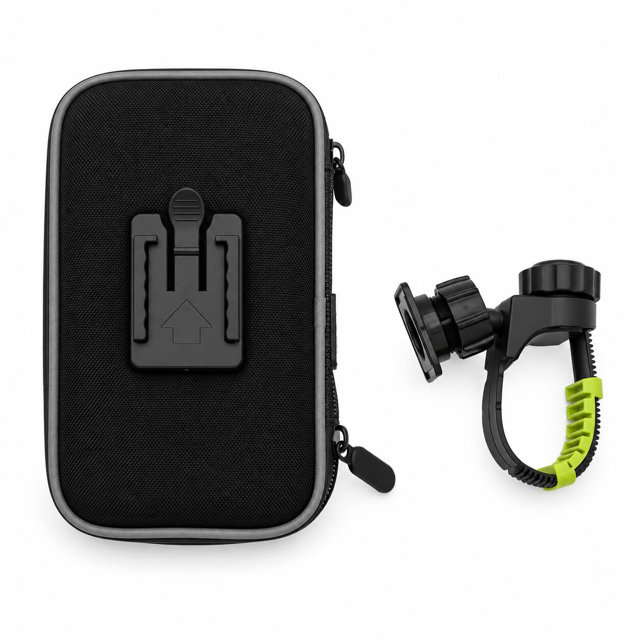 Left. Hover Heart - Waterproof Bike Handlebar Phone Mount Bag with Touch Screen Phone Case, Card Slots Storage Pouch for Bicycle Motorcycle - Black.