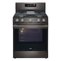 LG - 30-in Wide 6.3 Cu. Ft. Freestanding Gas True Convection Smart Range with 5 Burners, Air Fry and Premium Handle - Black Stainless Steel