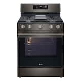 LG - 30-in Wide 6.3 Cu. Ft. Freestanding Gas True Convection Smart Range with 5 Burners, Air Fry and Premium Handle - Black Stainless Steel