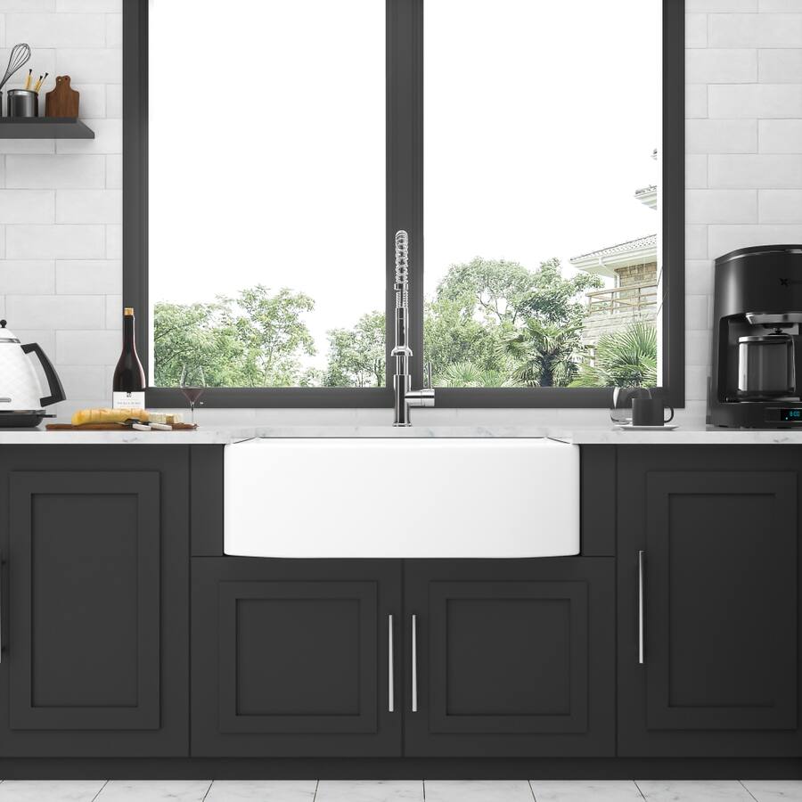 Comp.arch Dim JUJABU 33 x 19 x 10 in. Ceramic Farmhouse Kitchen Sink Arch Edge Apron ...