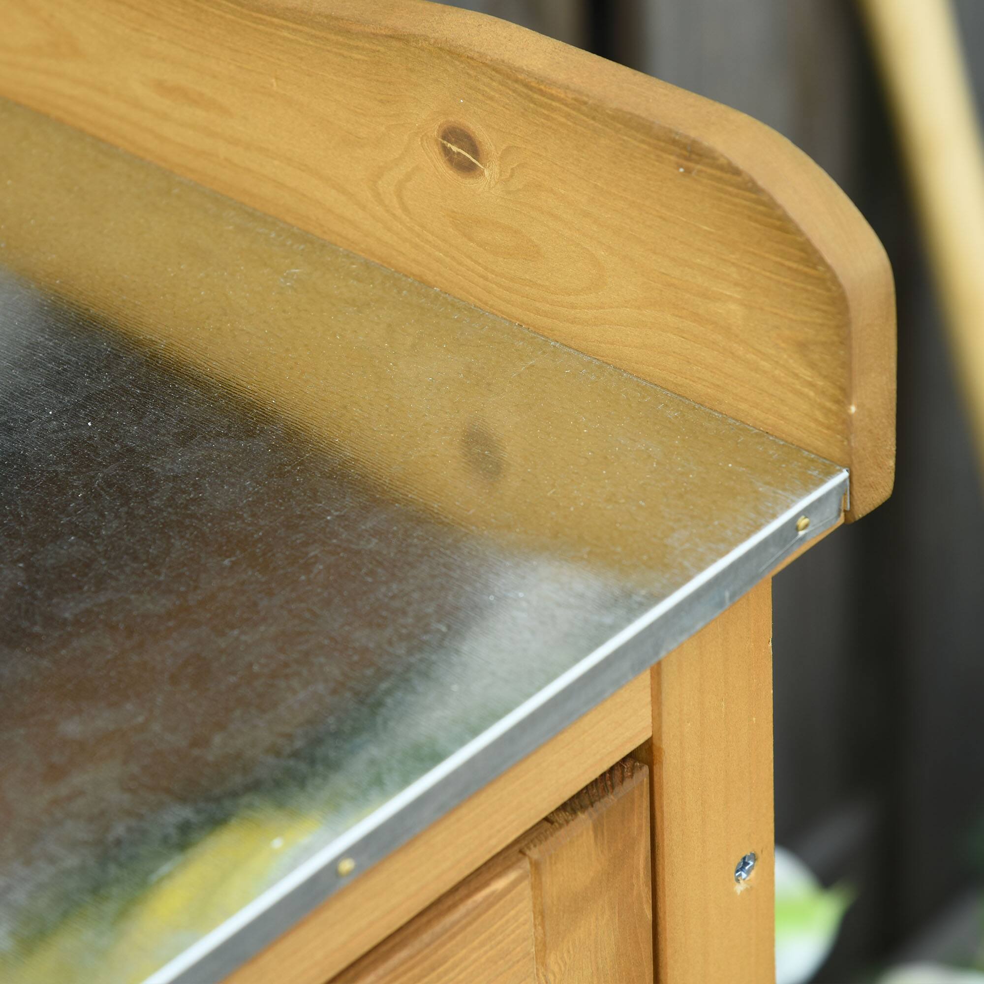 Alt View 7. Outsunny - Garden Potting Bench Table Wooden Workstation Shed with Tabletop, Hooks, 3-Tier Shelves Cabinet, 2 Magnetic Close Doors.