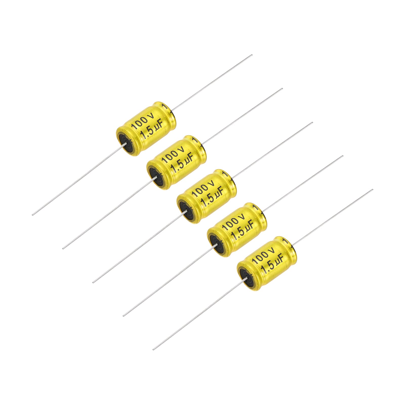 Unique Bargains - 5pcs 1.5uF 100V Non-Polarized Electrolytic Capacitor, 17x10mm Aluminum Audio Freq Divider for DIY Speaker/Car Amp - Gold