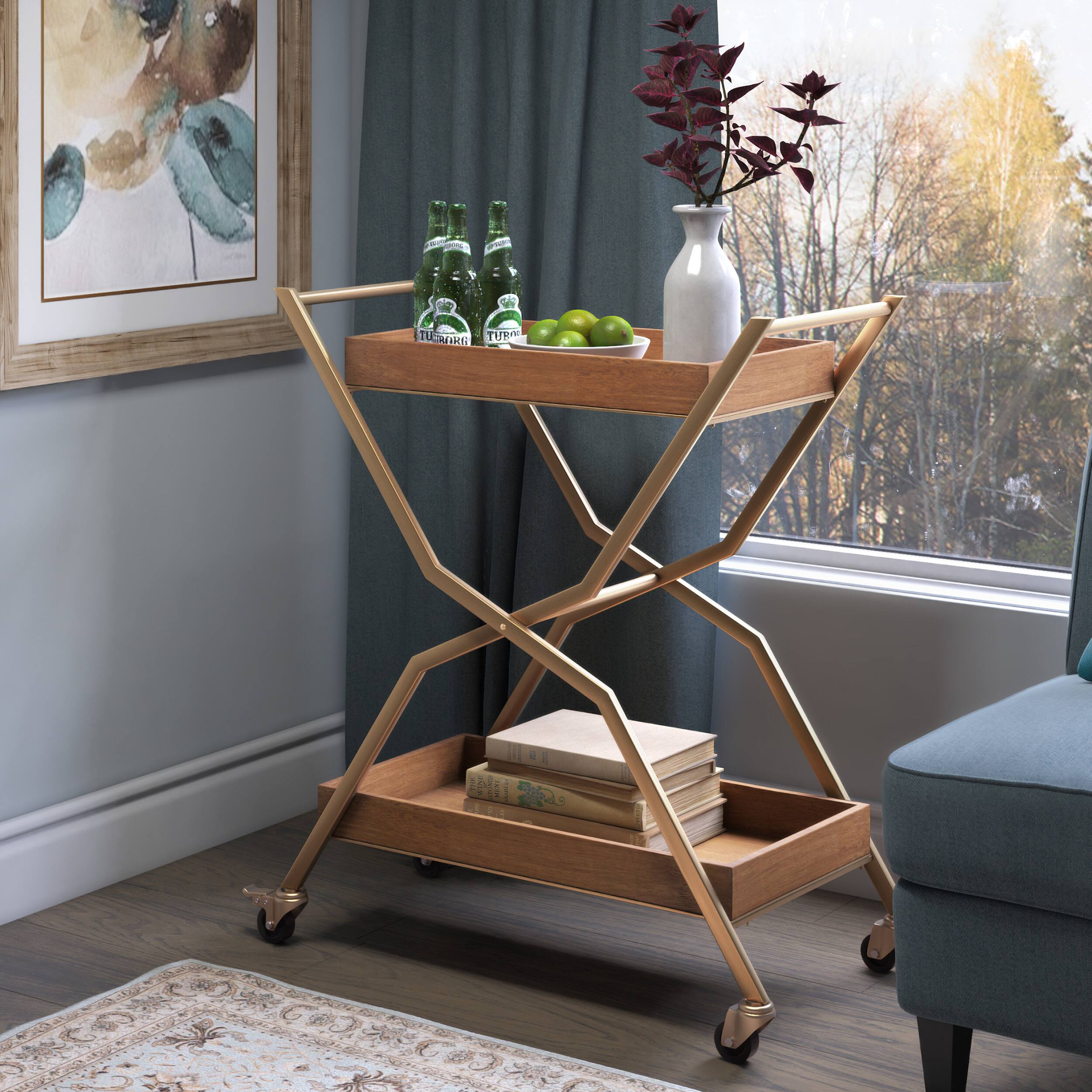 Left. Adore Decor - Jolie Bar Cart - Gold.
