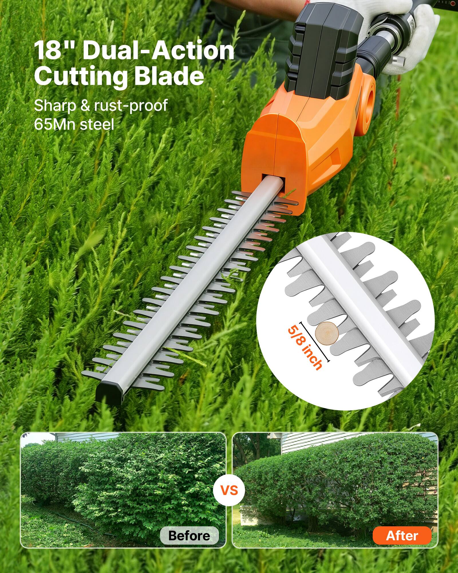 18" Dual-Action Cutting Blade  
Sharp & rust-proof  
65Mn steel  
5/8 inch  
Before vs After