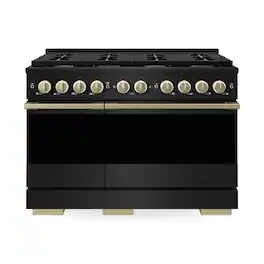 ZLINE - Autograph 48 in. 6.7 cu. ft. Marino Dual Fuel Freestanding Range with 8 Gas Burners in Black Steel with Bronze Accents - Black Stainless Steel