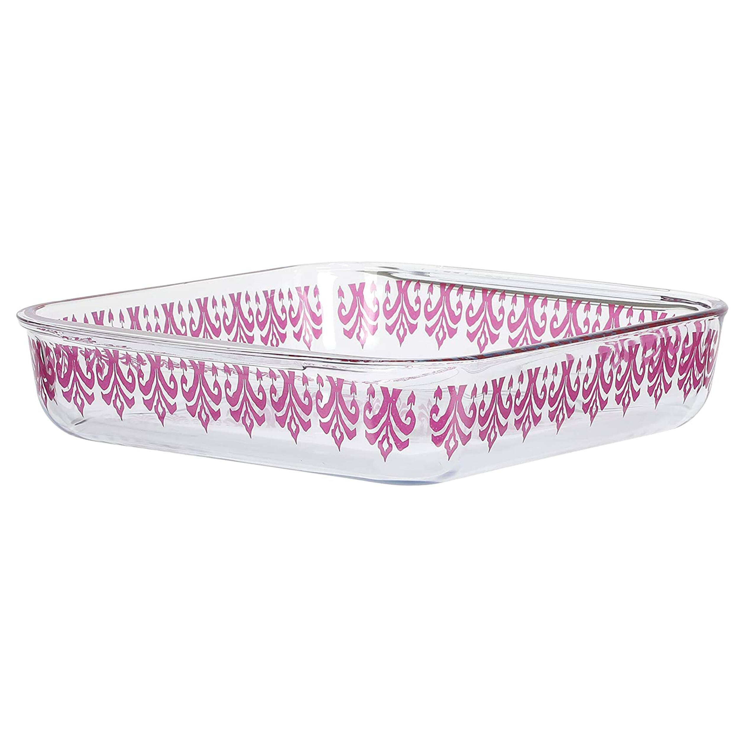 Alt View 1. Gibson - Spice By Tia Mowry 1.8 Quart Spicy Cloves Glass Square Baker - Clear and Pink.