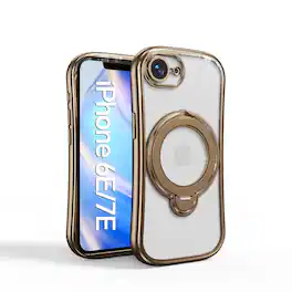 UUCOVER - Magnetic Clear Case for iPhone 17e/iPhone 16e Shockproof TPU Ring Stand Camera Lens Protector Cover with Shoulder Strap - Gold