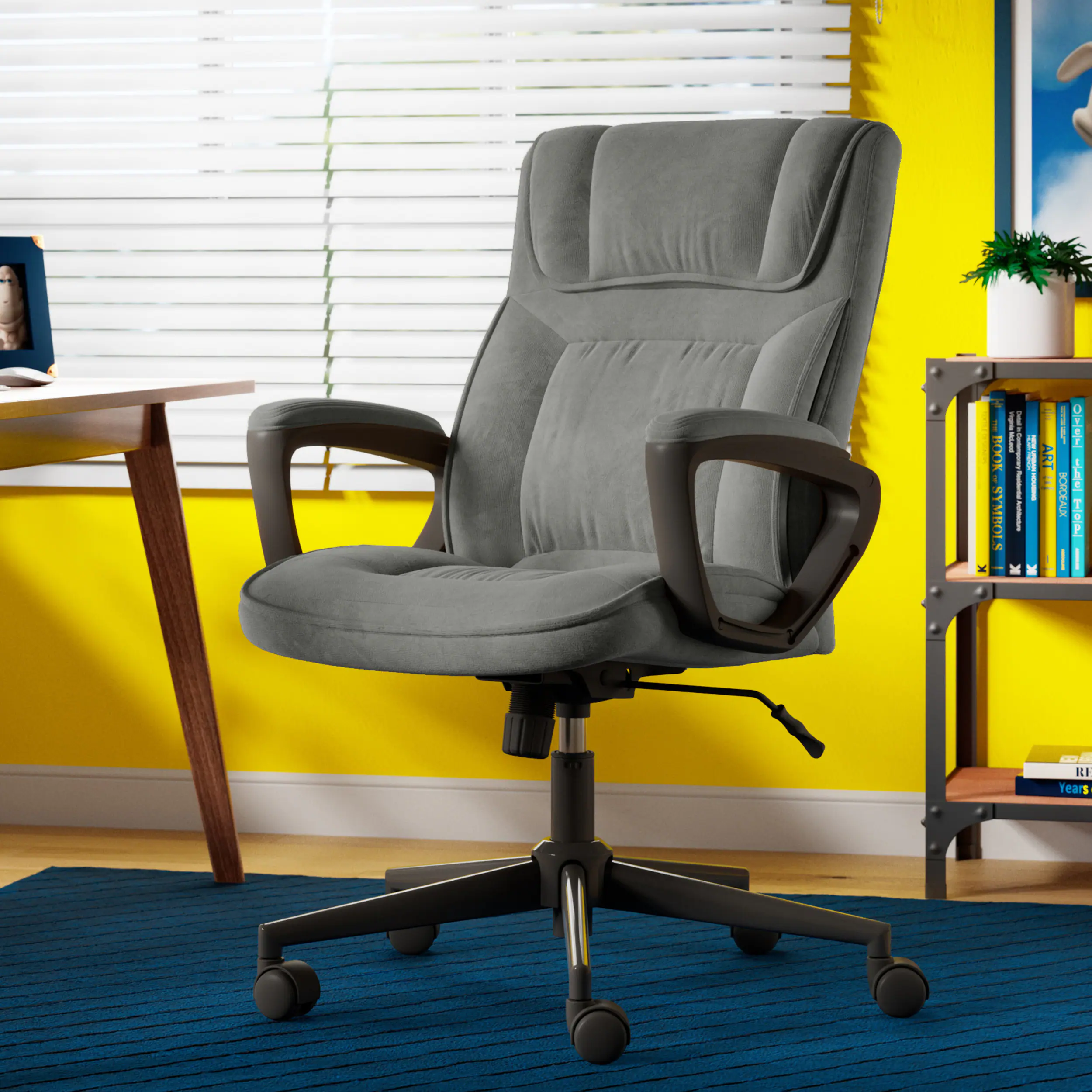 Alt View 20. Serta - Ergonomic Executive Office Chair with Lumbar Support Headrest Pillow Padded Armrests Swivel Soft Microfiber Fabric - Soft Plush - Gray.