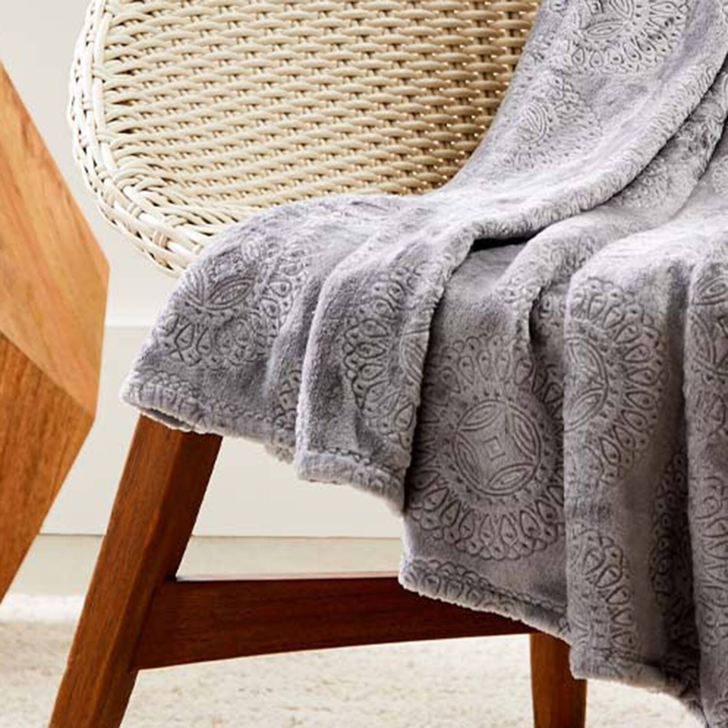 Alt View 3. Noble House - Plazatex Caesar Embossed Decorative Super Soft Throw Blanket for Sleep/Decor 2 Pack 50" x 60" Grey - Grey.