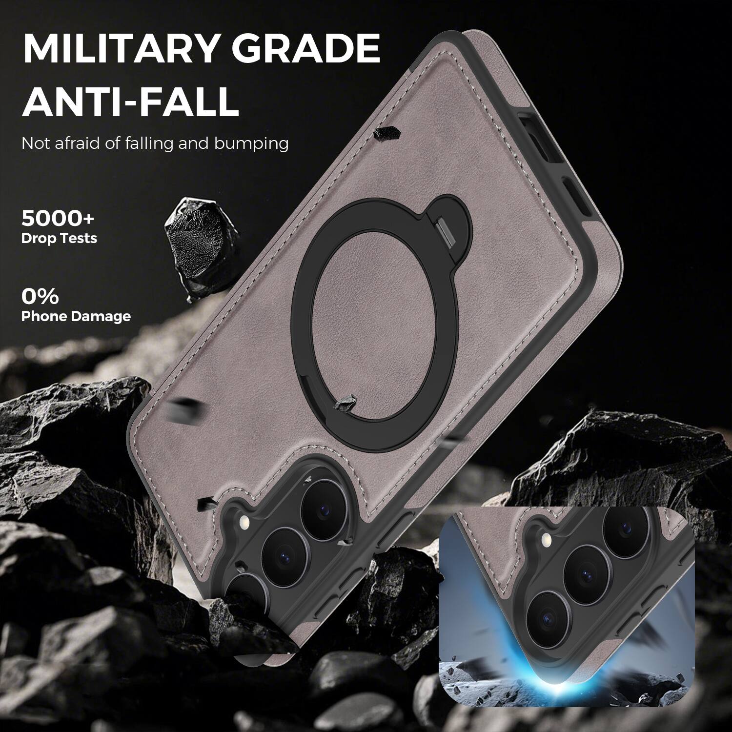 MILITARY GRADE ANTI-FALL  
Not afraid of falling and bumping  
5000+ Drop Tests  
0% Phone Damage