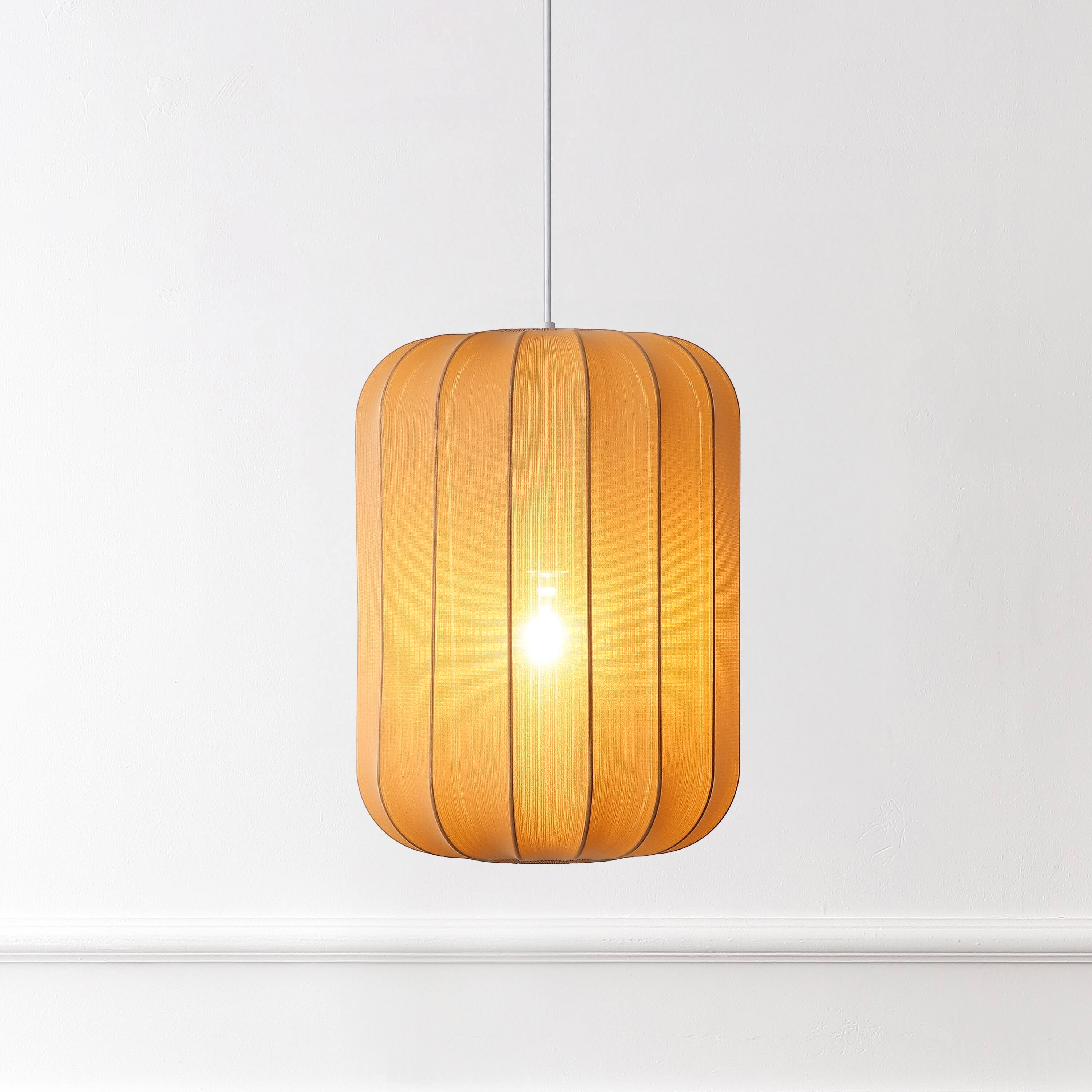 Alt View 1. Jonathan Y - Aurelia 13.75" 1-Light Scandinavian Japandi Adjustable Lantern Metal with Ribbed Cocoon Capsule Shade LED Pendant, Tan - Tan.