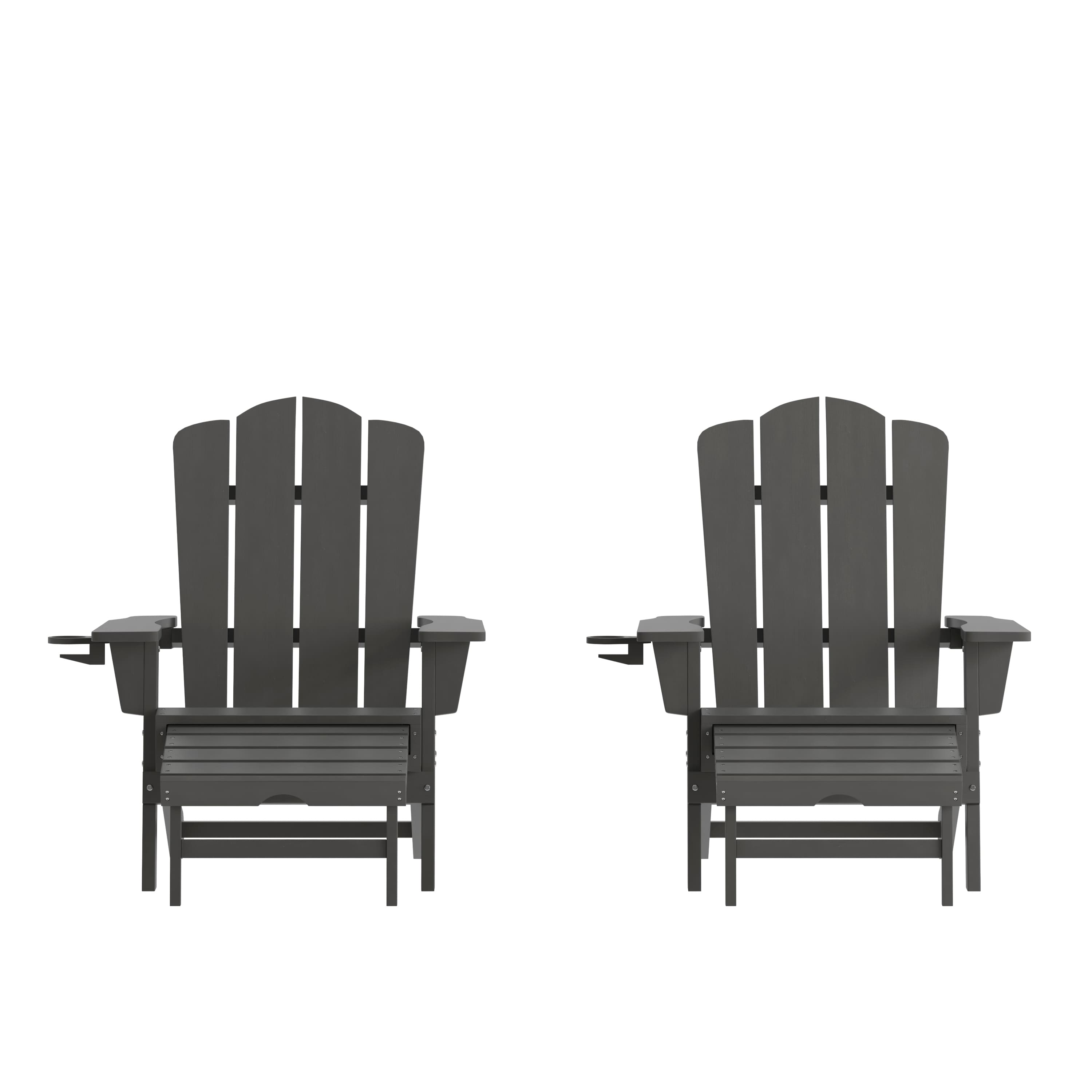 Emma + Oliver - Tiverton Set of 2 Adirondack Chairs with Cup Holders and Pull Out Ottoman, All-Weather HDPE Indoor/Outdoor Lounge Chairs - Gray price history on PriceWatchPro