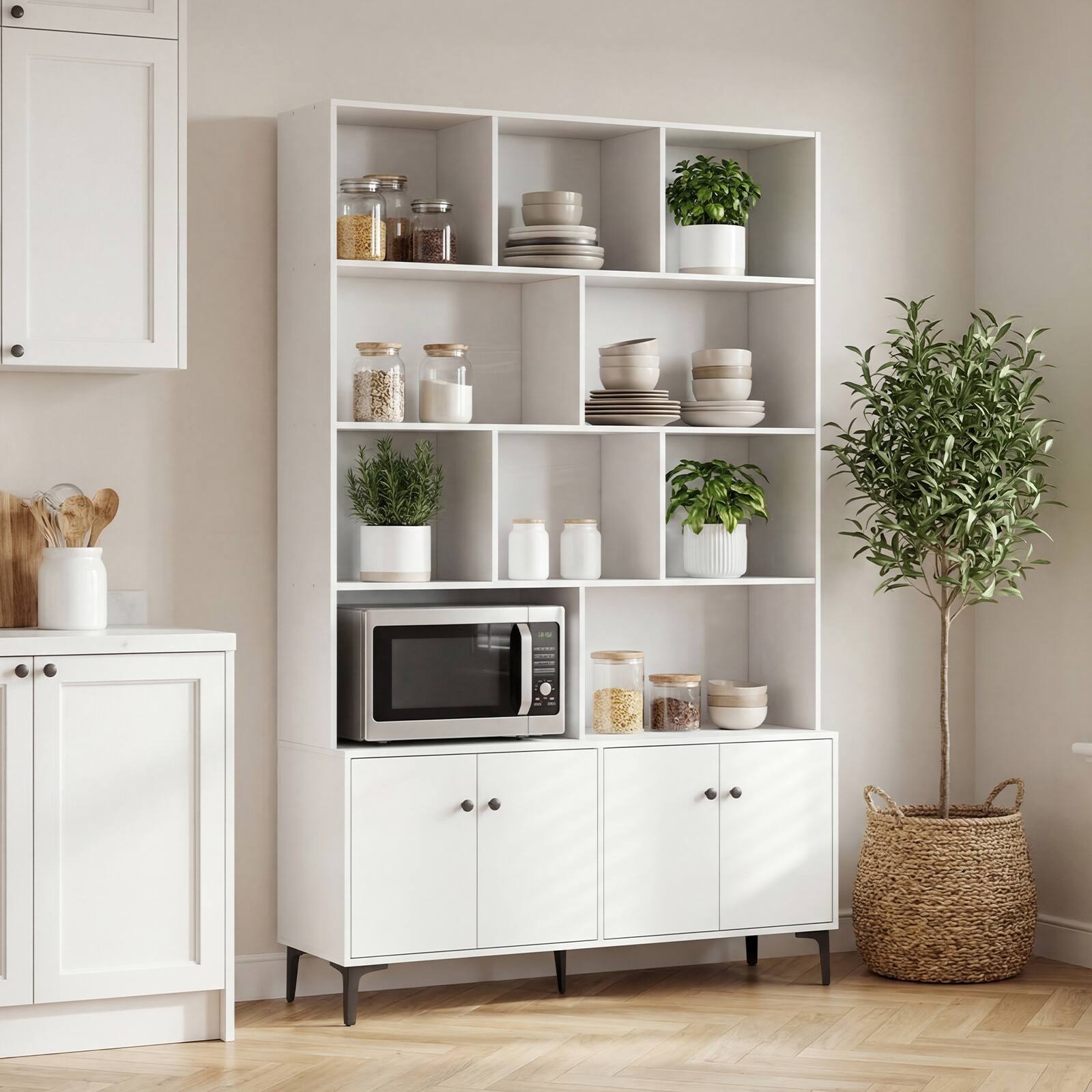 Alt View 4. Gymax - Gymax Bookshelf w/ Doors 5-Tier Floor Standing Bookcase w/ 2 Anti-Tipping Kits White - White.