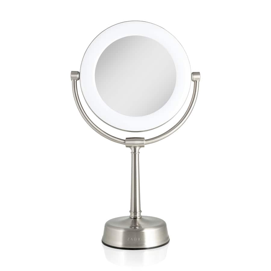 Front. Zadro - Lexington, LED Lighted Makeup Mirror with 10X/1X Magnifications - Satin Nickel.