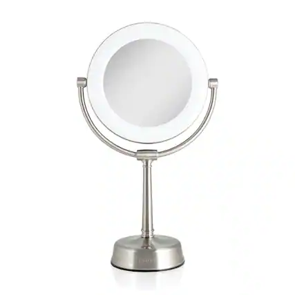 Front. Zadro - Lexington, LED Lighted Makeup Mirror with 10X/1X Magnifications - Satin Nickel.