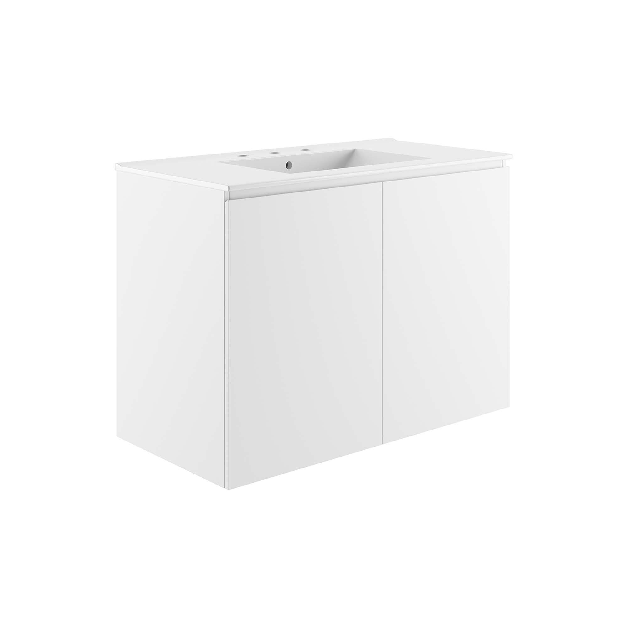 Angle. Modway - Bryn Wall-Mount Bathroom Vanity Basin Included - White White.