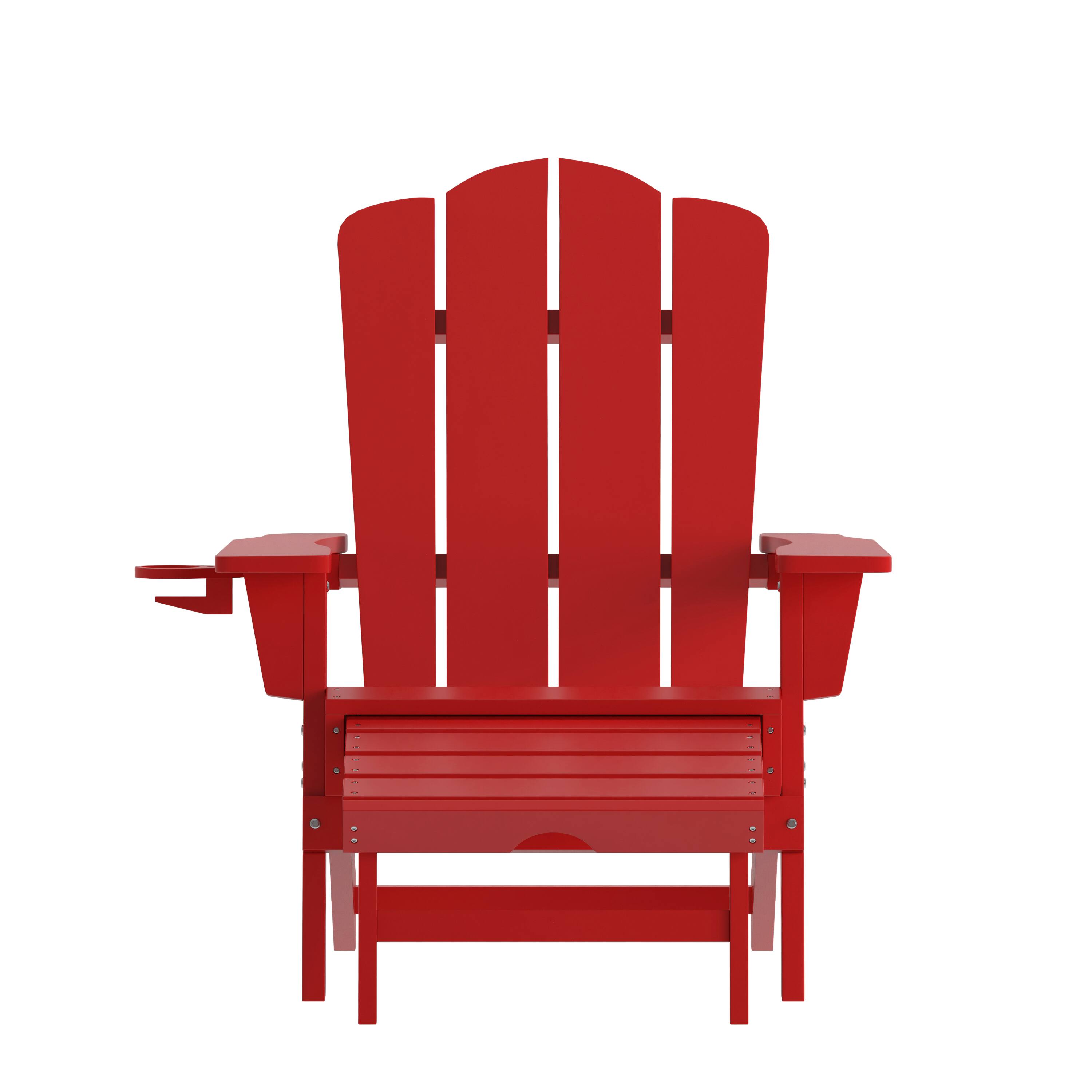 Alt View 10. Emma + Oliver - Tiverton Set of 2 Adirondack Chairs with Cup Holders and Pull Out Ottoman, All-Weather HDPE Indoor/Outdoor Lounge Chairs - Red.