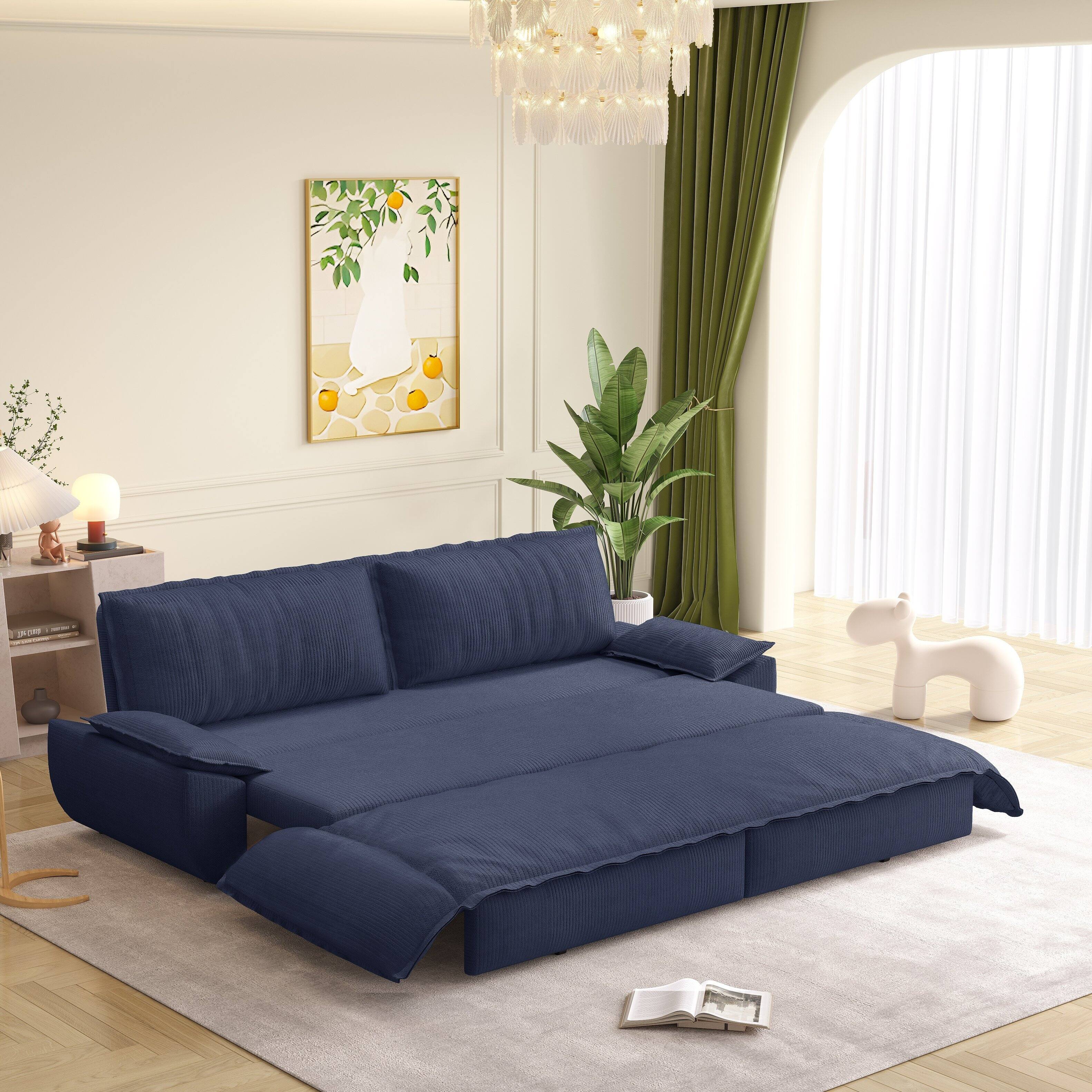 Angle. Anysun - 73.2" 3-in-1 Corduroy Convertible Sleeper Sofa Bed - Queen Pull-Out Loveseat - Blue.