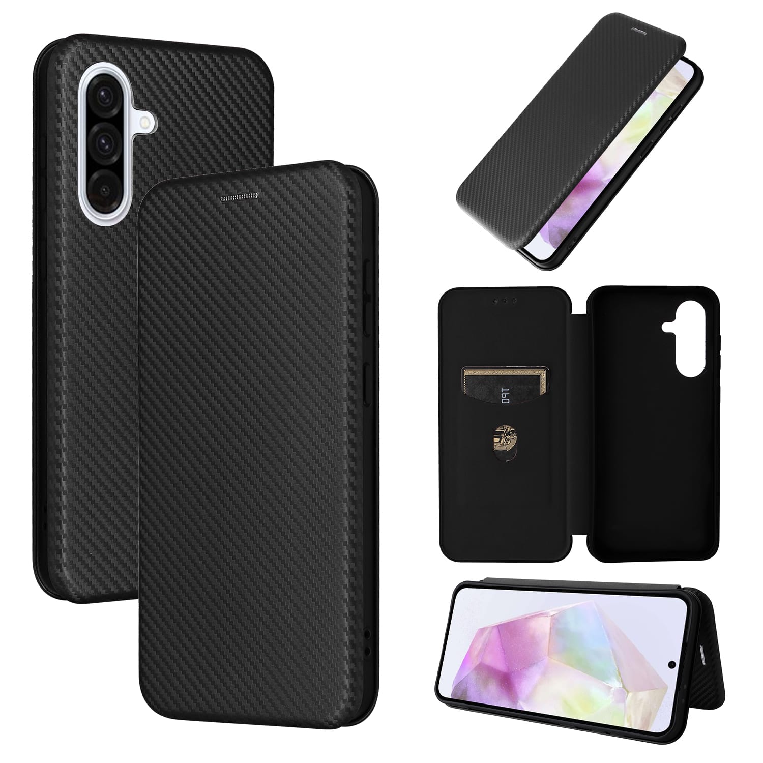 Dteck - Carbon Fiber Texture Folio Phone Case for Samsung Galaxy A36 5G,PU Leather Magnetic Closure Hidden Card Slot Flip Cover - Black price history on PriceWatchPro